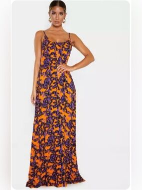 PLT Purple Floral Print Orange Maxi Dress - Women